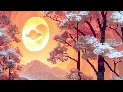Mehrschichtige Wald-Glaswandkunst: Eine verträumte Sonnenuntergangslandschaft