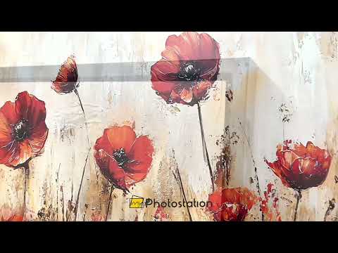Fiery Meadow – Scarlet Poppies in Earth-Toned Field Flower Oil Painting