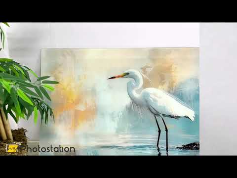 Whispering Waters – Minimalistische Reiher-Wandkunst aus Glas