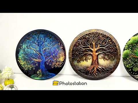 Baum des Lebens (Rundkurs) Glasbilder Set – Spirituelle, von der Natur inspirierte Dekoration