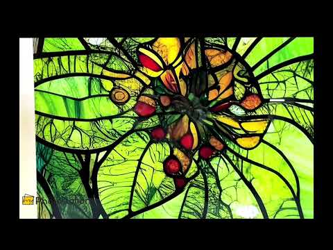 Grüne Blume Buntglas Wandkunst