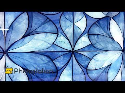 Blaue geometrische Formen Glaswandkunst