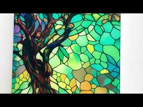 Glaswandkunst mit gefärbtem knorrigen Baum