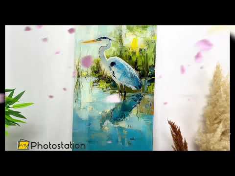 Anmutiger Reiher am Wasser – Ruhige Natur Glaswandkunst