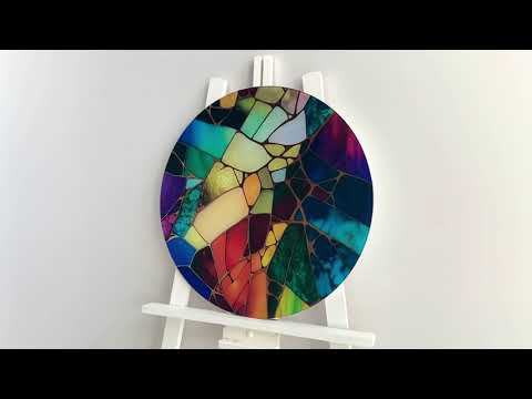Lebendige, runde Wanddekoration aus Buntglas
