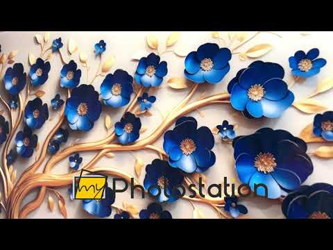 Marineblaue Glaswandkunst mit goldenen Details