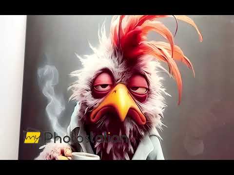Wandbild aus Glas „Lazy Rooster“