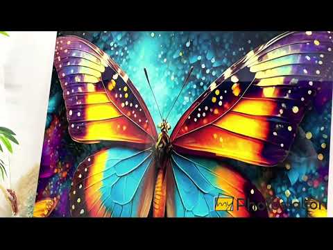 Glowing Rainbow Butterfly Glass Wall Art