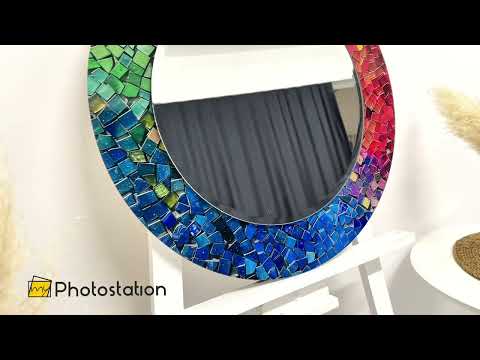 Rainbow Glass Mosaic Mirror – Vibrant Round Accent for Wall Decor
