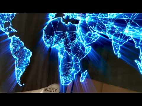 Blue Neon World Map Tempered Glass Printing Wall Art