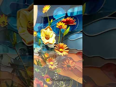 Arte al óleo Noche Atardecer y Flores Arte En Vidrio Para Pared