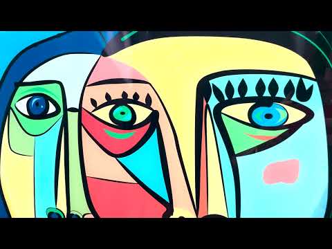 Bunte Picasso-Glaswandkunst