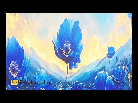 Blue Poppies Beneath a Twilight Sky - Flower Oil Painting