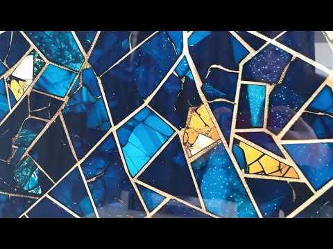 Stained Blue Geometric Glass Wall Art