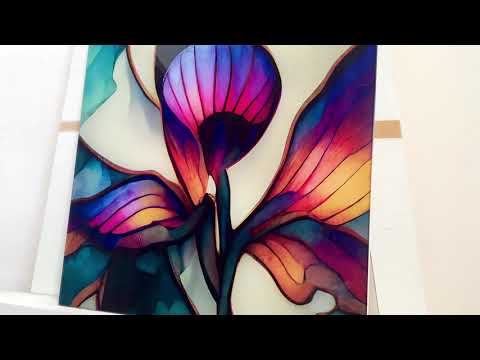 Wandbild aus gebeiztem, lebendigem Blumenglas