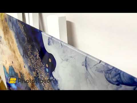 Elegant Blue & Gold Abstract Glass Wall Art – Luxury Modern Decor