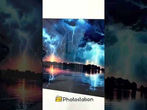 Stampa su vetro con temporale sul lago - Tempesta di fulmini