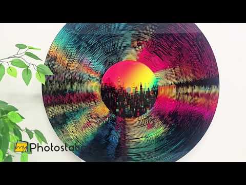 Neon Vinyl Cityscape – Round Glass Wall Art