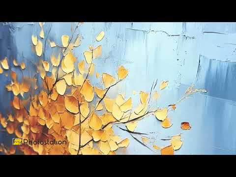 Golden Drift – Albero ambrato contro astratto blu Quadro a Olio