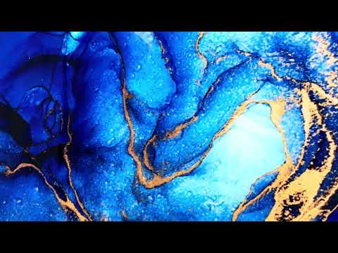Gold & Blue Alcohol Ink Abstract Glass Wall Art