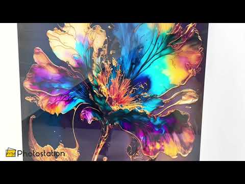 Abstrakte Blumen-Wandkunst aus Glas in Gold und Blau