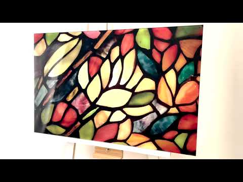 Glaswandkunst mit bunten Blättern