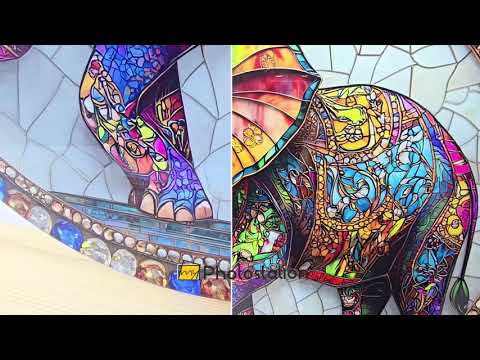 Éléphant en mosaïque royale–Rond Art Mural En Verre