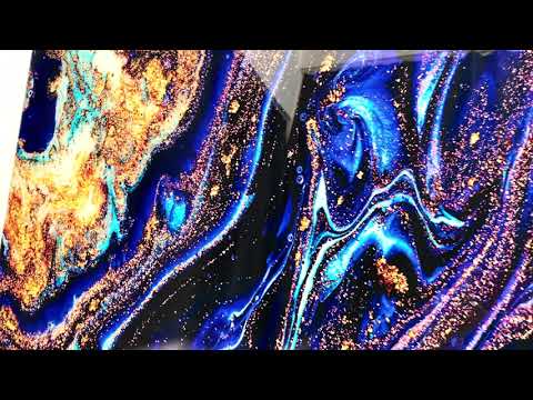 Blau mit Gold funkelt abstrakte Glaswandkunst