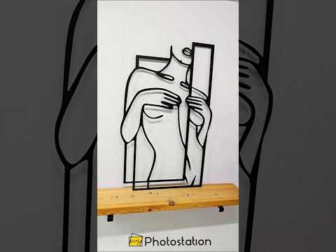 Minimalist Female Figure Line Art with Geometric Frame – Modern Metal Wall Art