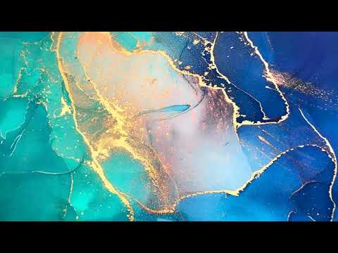 Wandkunst aus Glas mit Alkoholtinte in Gold und Blau