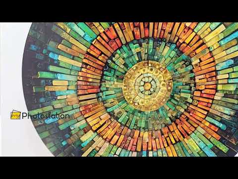 Golden Horizon – Smaragd- und bernsteinfarbenes Mosaik-Runddesign Glasbilder