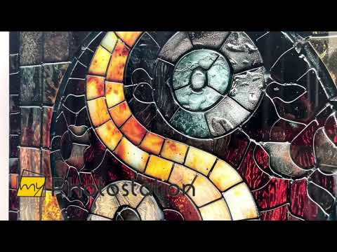 Wanddekoration aus gebeiztem Yin-Yang-Glas