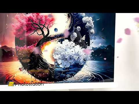 Yin Yang Flower Tree Glass Wall Art