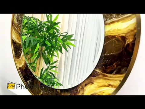 Golden Swirl Marble Glass Wall Mirror – Elegant Luxury Decor Piece