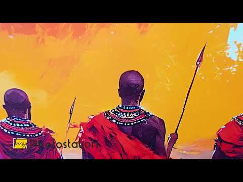 African Warrior Sunset Scene – Tribal Culture Oil Painting