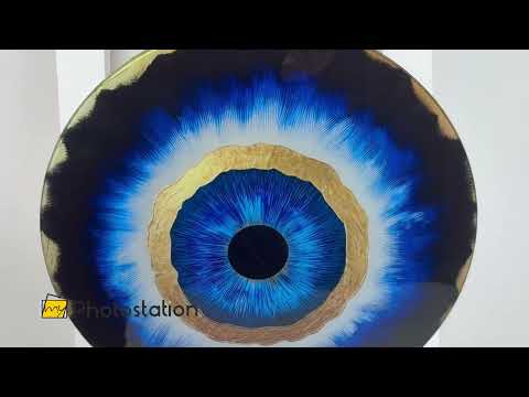 Aura dorada – Ojo azul redondo Arte En Vidrio Para Pared