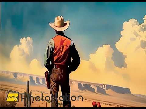 Cowboy in der Wüste, Texas, Glaswandkunst