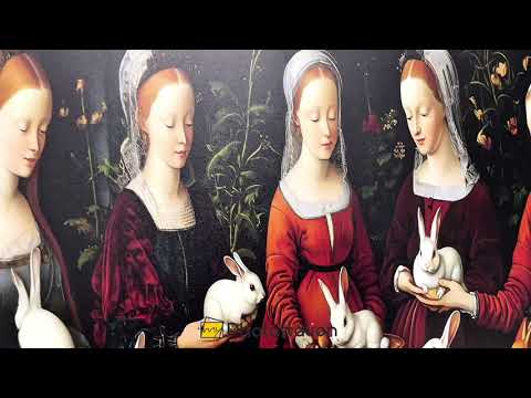 Maiden Garden Gathering – Renaissance Rabbit Portrait Oil Painting