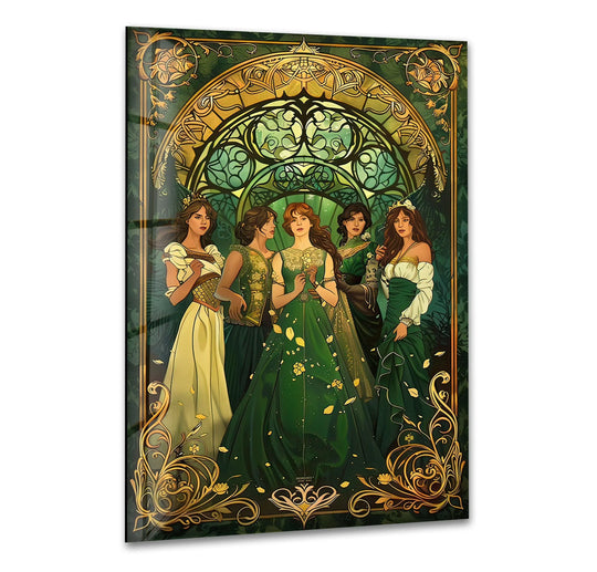 The brightest area of this princesses of time book cover best glass art showcases shimmering golden accents.