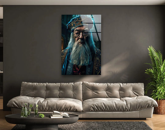 Visual rhythm is created by the recurring patterns in the wise mystic elder portrait decorative wall art, offering a hypnotic depth within the cinematic design.