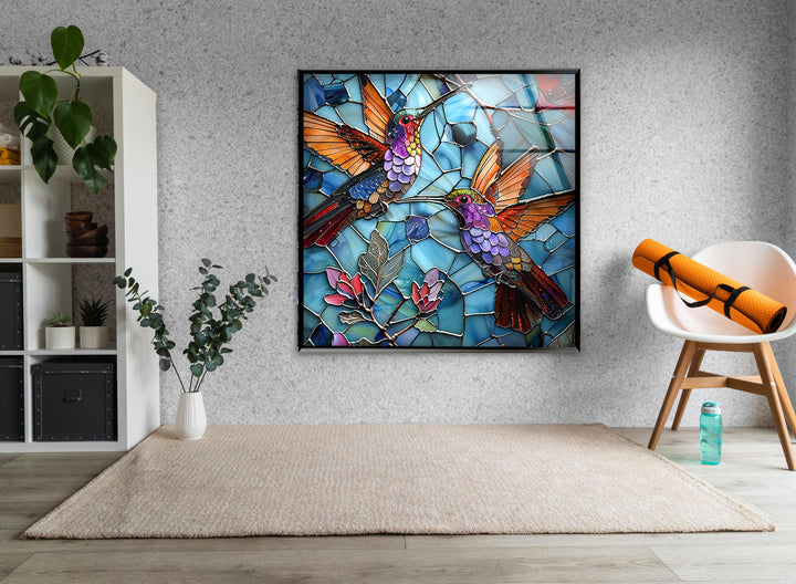 Purple and Pink Birds Glass Wall Art custom glass photo prints, large glass prints
