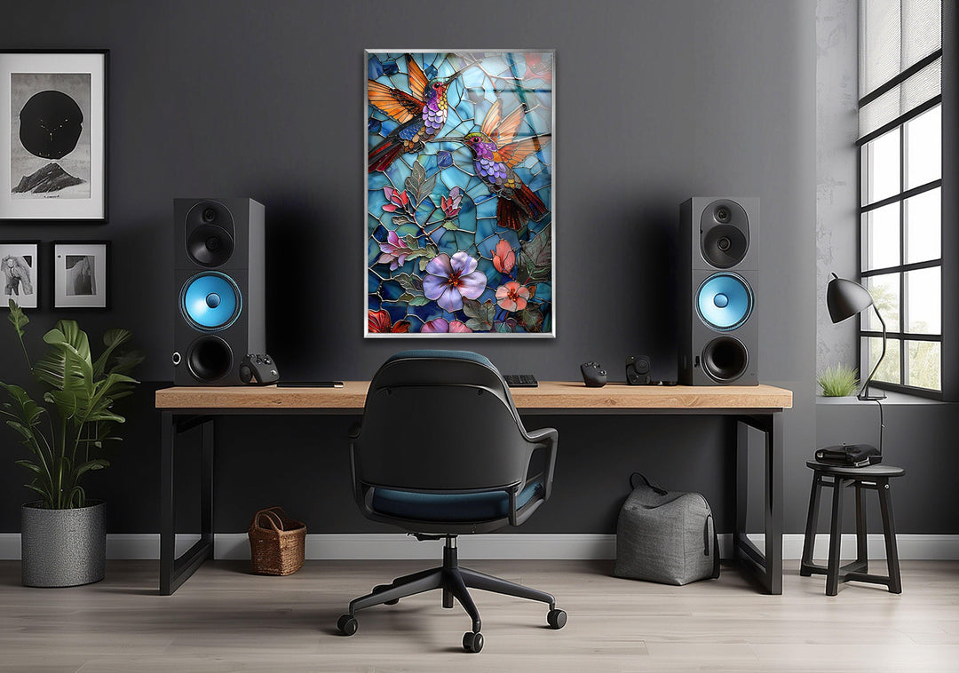 Purple and Pink Birds Glass Wall Art print on glass, glass printed photos
