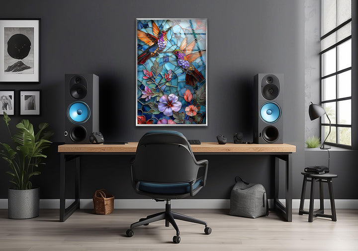 Purple and Pink Birds Glass Wall Art print on glass, glass printed photos
