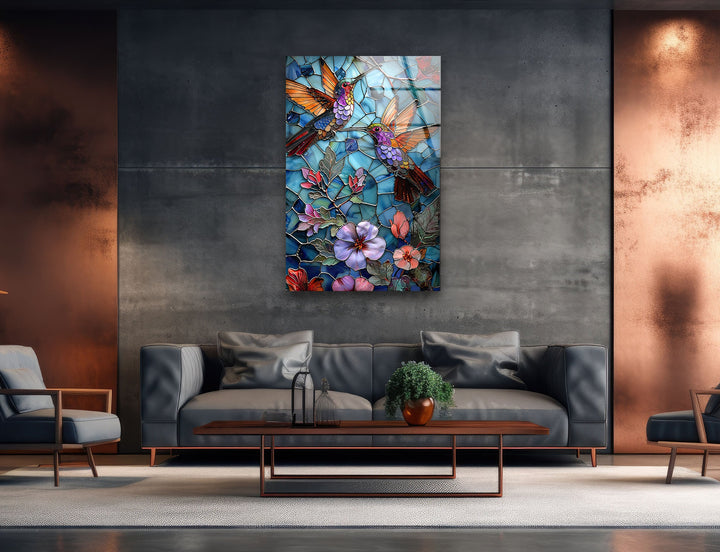 Purple and Pink Birds Glass Wall Art print picture on glass, Tempered Glass Wall Art
