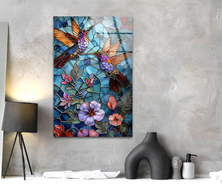 Purple and Pink Birds Glass Wall Art glass image printing, glass prints from photos
