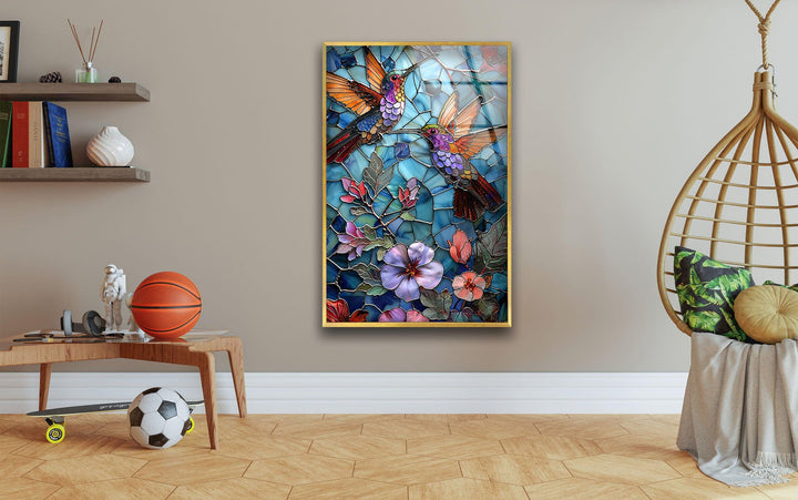 Purple and Pink Birds Glass Wall Art glass pictures for Wall, glass prints wall art
