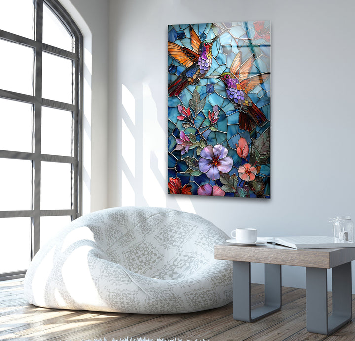 Purple and Pink Birds Glass Wall Art custom glass pictures, glass art prints
