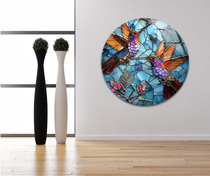 Purple and Pink Birds Glass Wall Art photo print on glass, prints on glass wall art

