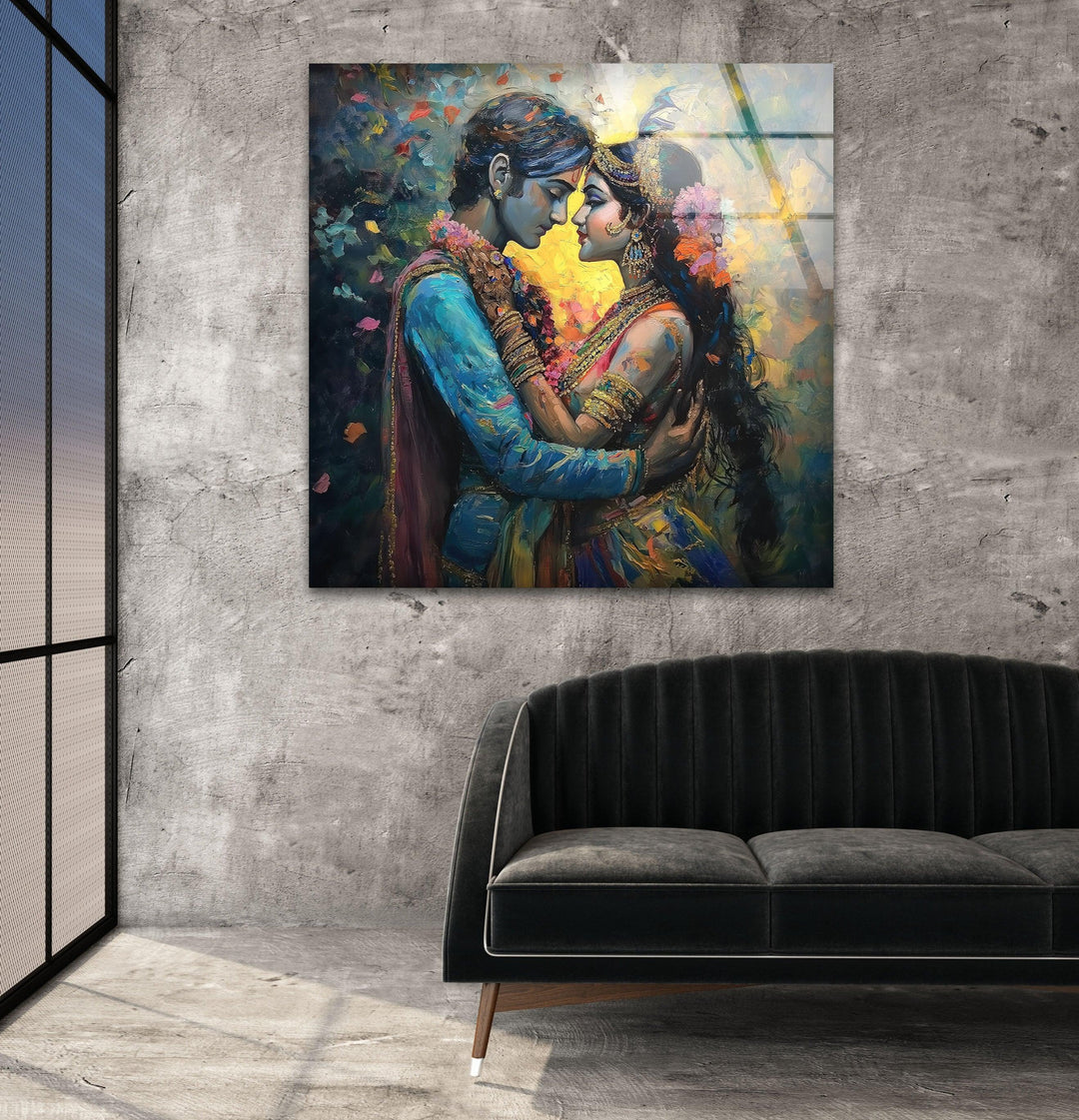 RadhaKrishna God Glass Wall Art stained glass wall art, stained glass wall decor
