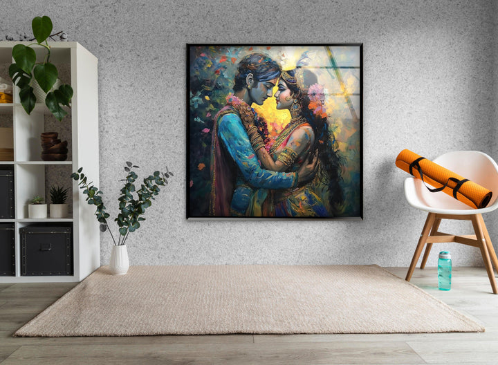 RadhaKrishna God Glass Wall Art 